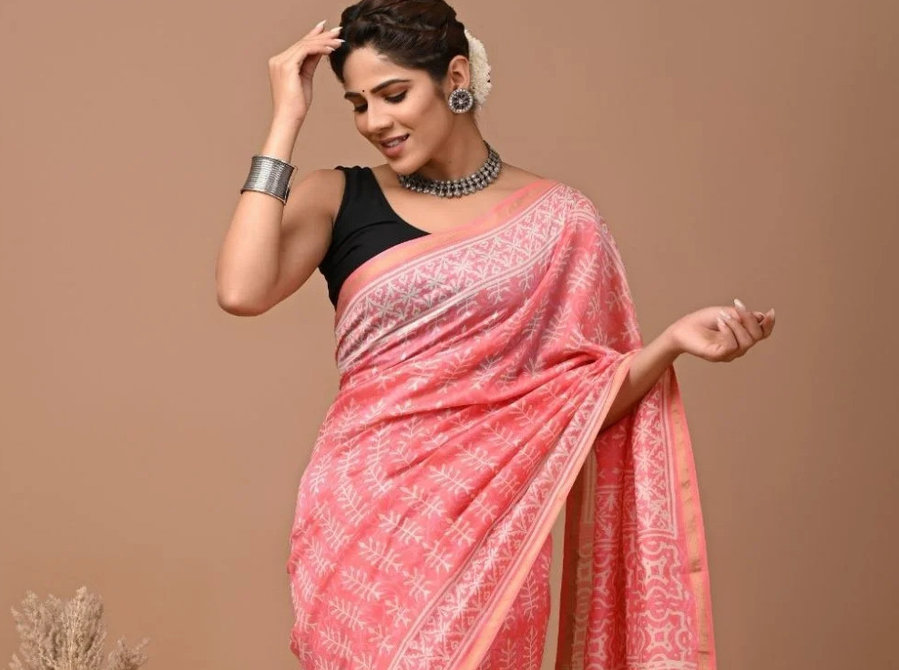 Shop the Light Pink Chanderi Silk Saree at Lowest Price - Clothing/Accessories